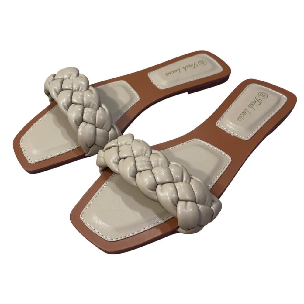 Trish Lucia Braided Slide Sandal Light Tan Size 40 (9) Square Toe - Picture 3 of 8